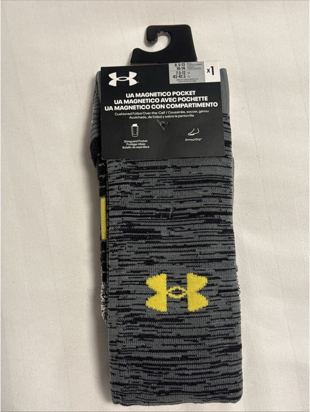 UNDER ARMOUR UA Magnetico Pocket OTC Socks sz Large (8.5-13) Gray Stripes NWT